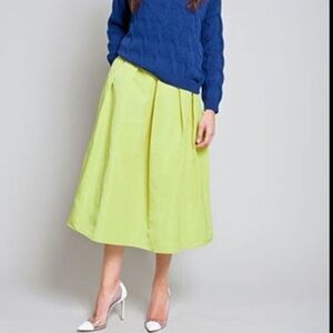 Lord & Taylor Vintage 90's Pleated Yellow Marigold A-line Circle Puff Midi Skirt